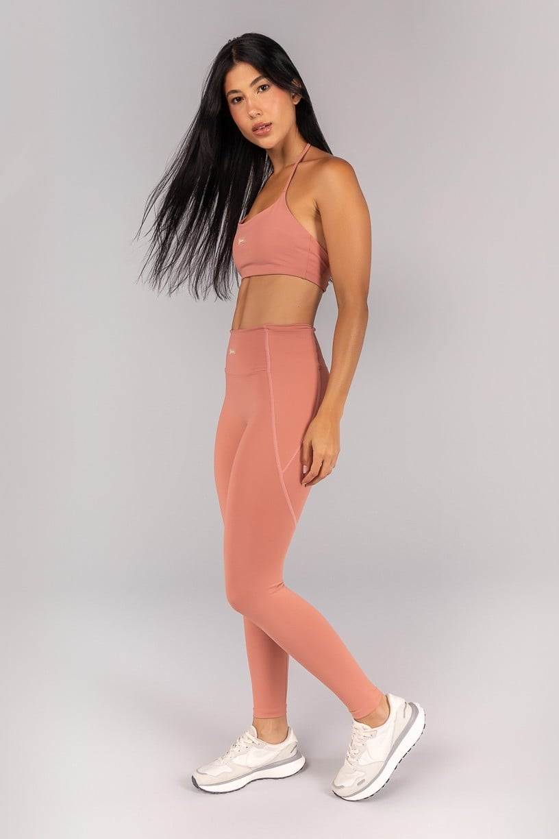[CONJUNTO] Top + Calça Legging com Bolsos nas Laterais Do Cós (Telha) | Ref: K4524-D