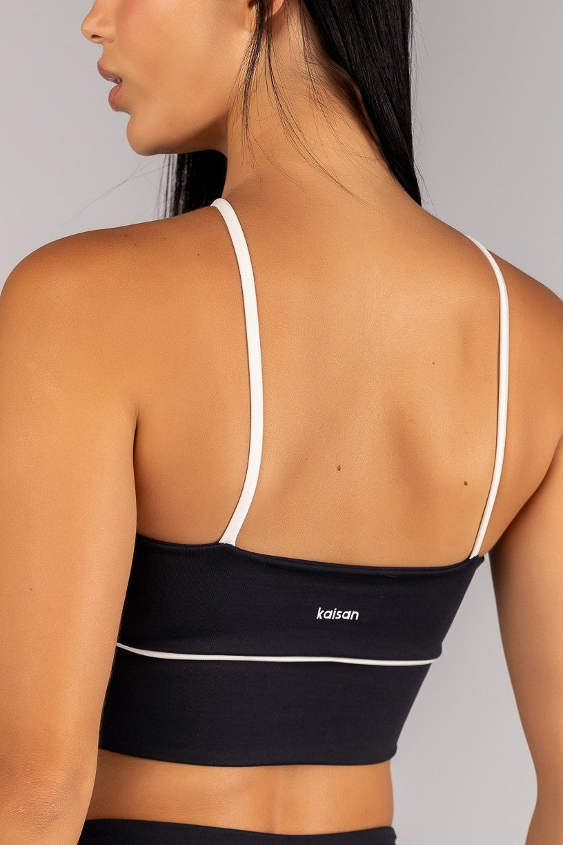 [CONJUNTO] Top + Calça Legging com Vivos na Lateral e Recorte (Preto / Champagne) | Ref: K4677-A