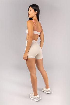 [CONJUNTO] Short + Top com Alças Duplas e Decote Sinuoso (Off-White / Telha) | Ref: K4693-B